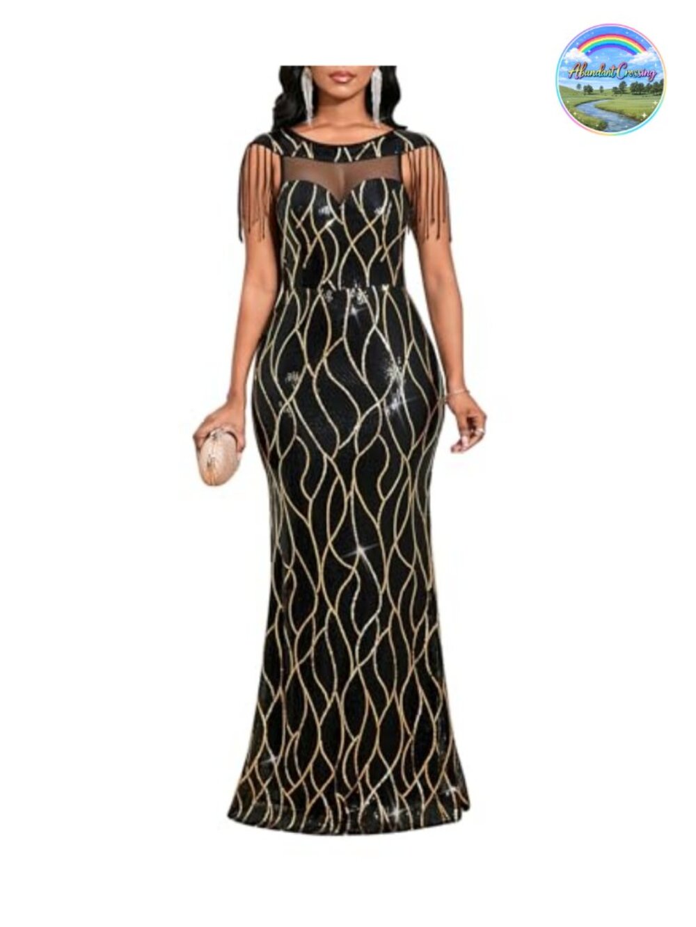 Sequin Mesh Bodycon Maxi Evening Gown Formal Cocktail Dress